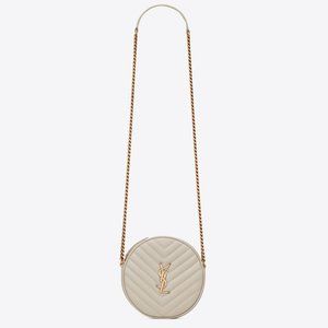 YSL Jade Round Crema Chevron Quilted Crossbody Bag